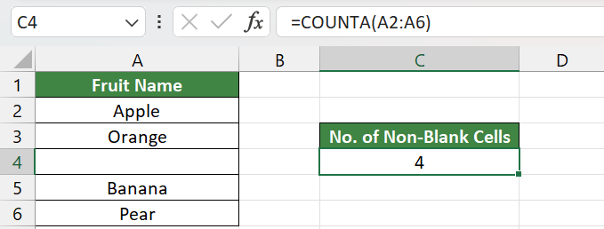 Count number of Non-Blank Cells in a range using COUNTA Function in Excel