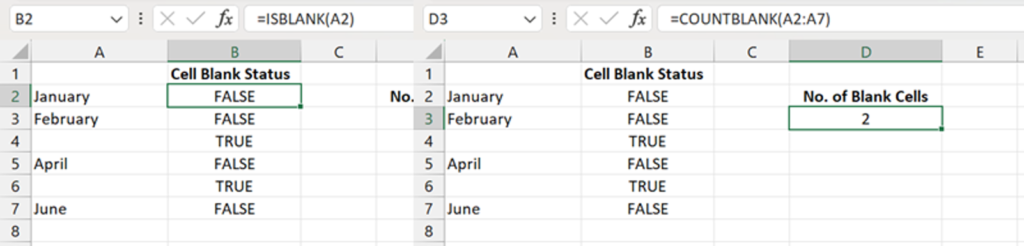 Compare ISBLANK and COUNTBLANK functions in Excel. 