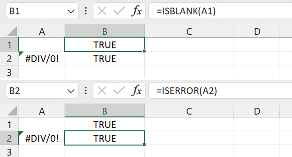 ISBLANK vs ISERROR function in Excel