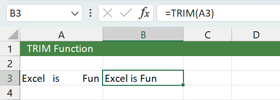 Remove extra spaces in Excel using TRIM Function