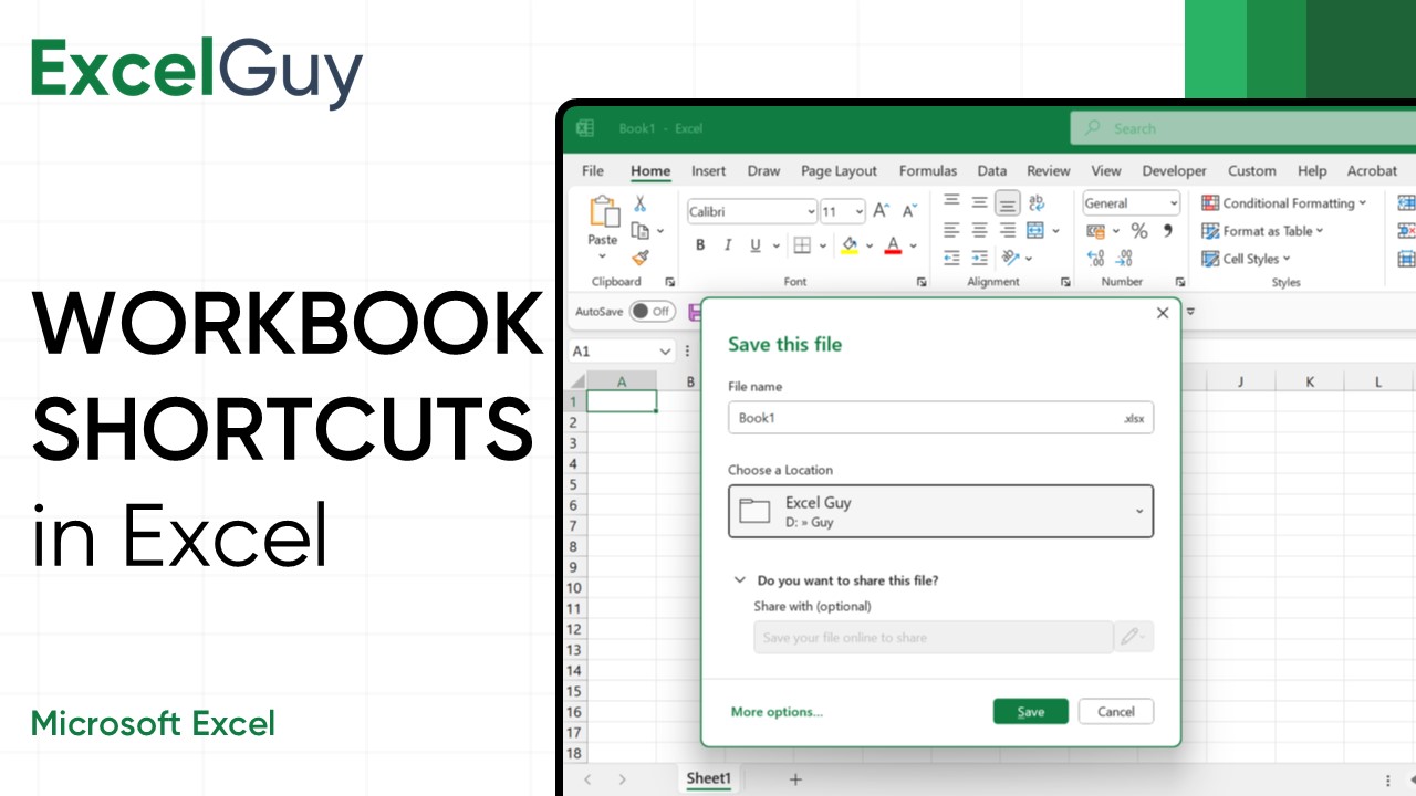 Workbook Shortcuts in Excel | Excel-Shortcuts Save, New, Save As, Print, Open, Close, Insert