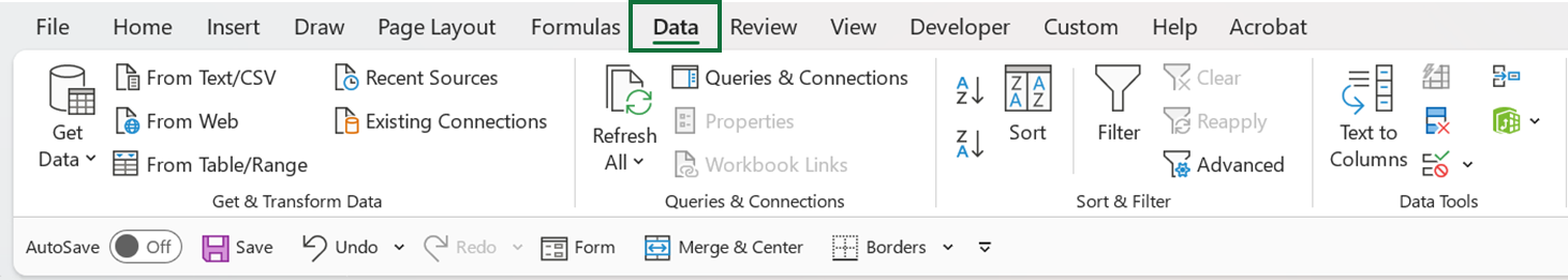 Remove Duplicate Rows in Excel Step 2 - Go to Data Tab in Ribbon